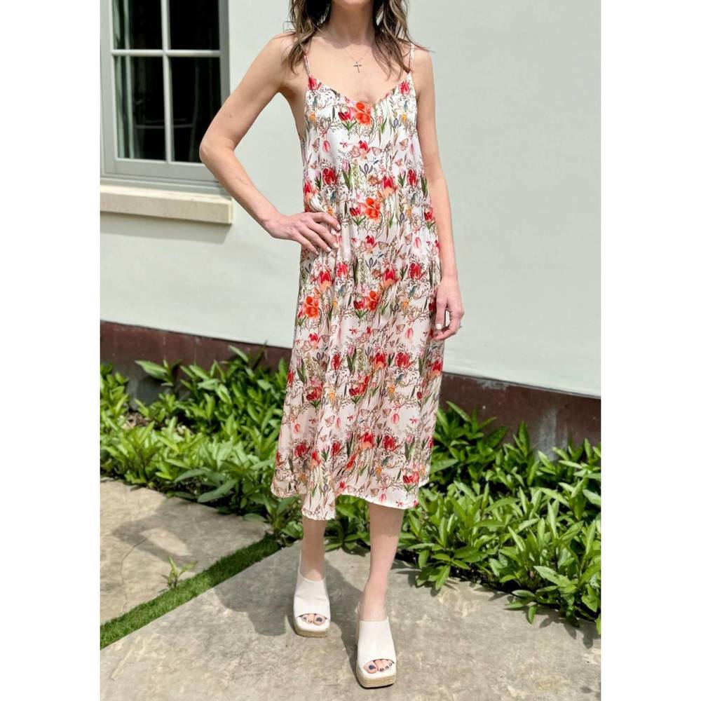 NEW ASTRID garden print spaghetti strap dress in pink floral